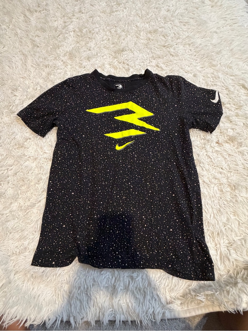Nike Black Kids Short Sleeve Tee with Neon Yellow Logo